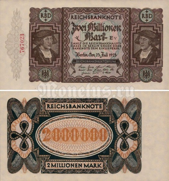 банкнота Германия 2 000 000 (два миллиона) марок 1923 год