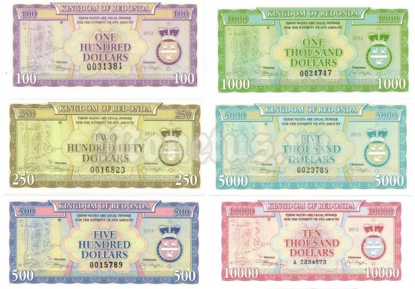 Набор из 6 банкнот Редонда 2013 год