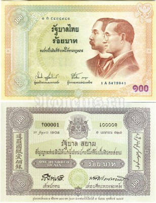 бона Таиланд 100 бат 2002 год первая банкнота Тайланда