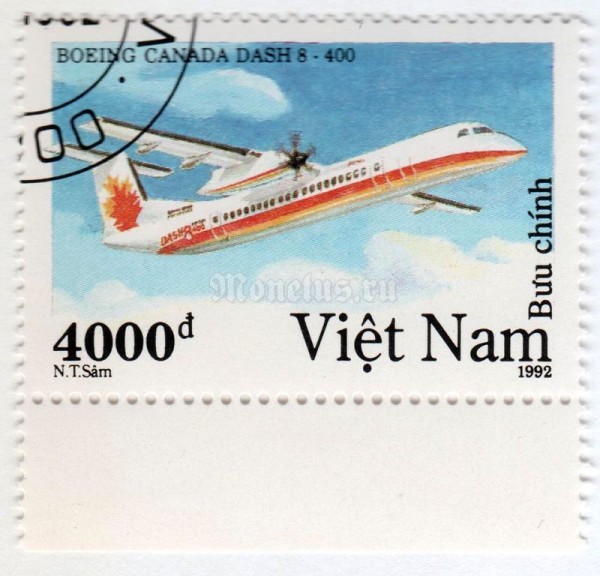 марка Вьетнам 4000 донг "Boeing - Canada Dash." 1992 год Гашение