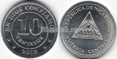 монета Никарагуа 10 сентаво 2012 год