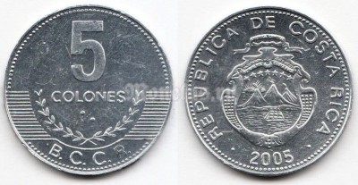 монета Коста-Рика 5 колонов 2005 год