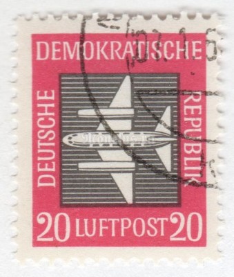 марка ГДР 20 пфенниг "Airmail**" 1957 год Гашение