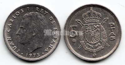 монета Испания 5 песет 1975 год VF