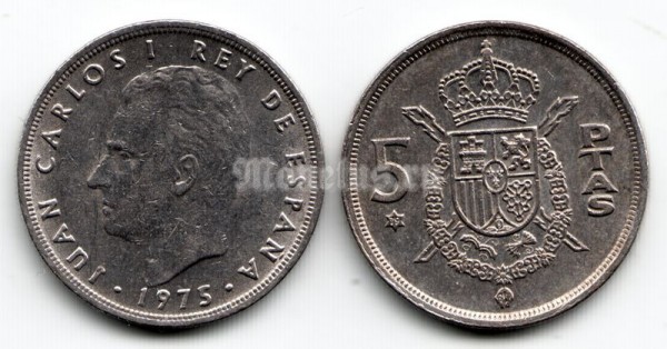 монета Испания 5 песет 1975 год VF