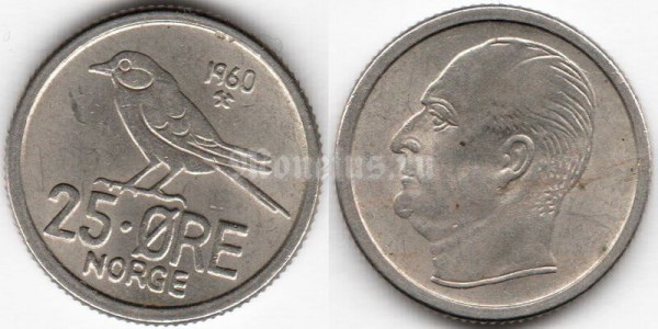 монета Норвегия 25 эре 1960 год