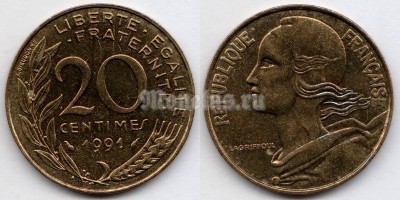 монета Франция 20 сантимов 1991 год
