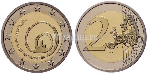 Монета Словения 2 евро 2013 год 800 лет открытию пещеры Постойнска-Яма