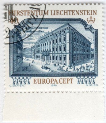 марка Лихтенштейн 40 сентиме "Palais Liechtenstein, Vienna" 1978 год Гашение