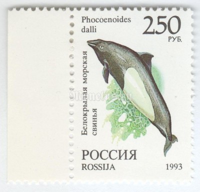 марка Россия 250 рублей "Белокрылая морская свинья" 1993 год