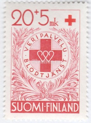 марка Финляндия 20+5 марок "Blood Donation Badge" 1951 год
