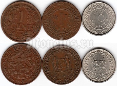 Суринам набор из 3-х монет 1957-1974 год