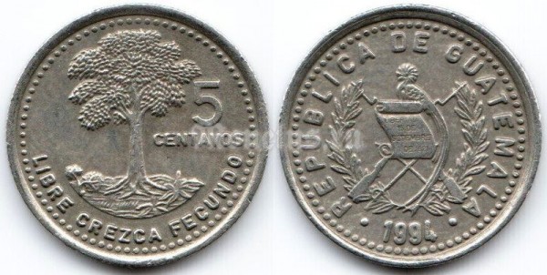 монета Гватемала 5 сентаво 1994 год