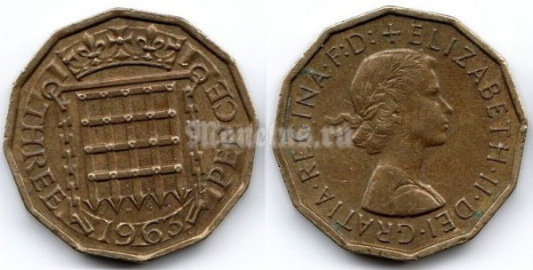 монета Великобритания 3 пенса 1963 год