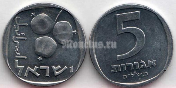 монета Израиль 5 агорот 1976 - 1979 год - Гранат