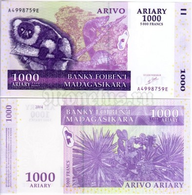 бона Мадагаскар 1000 ариари ( 5000 франков ) 2004 год подпись № 2