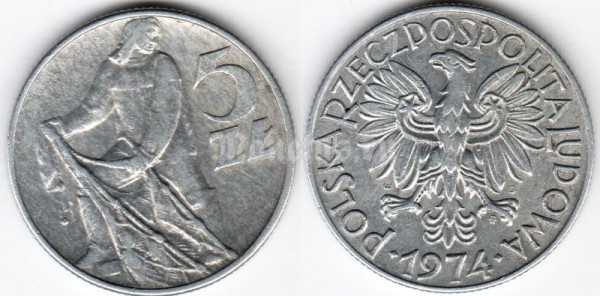 монета Польша 5 злотых 1974 год