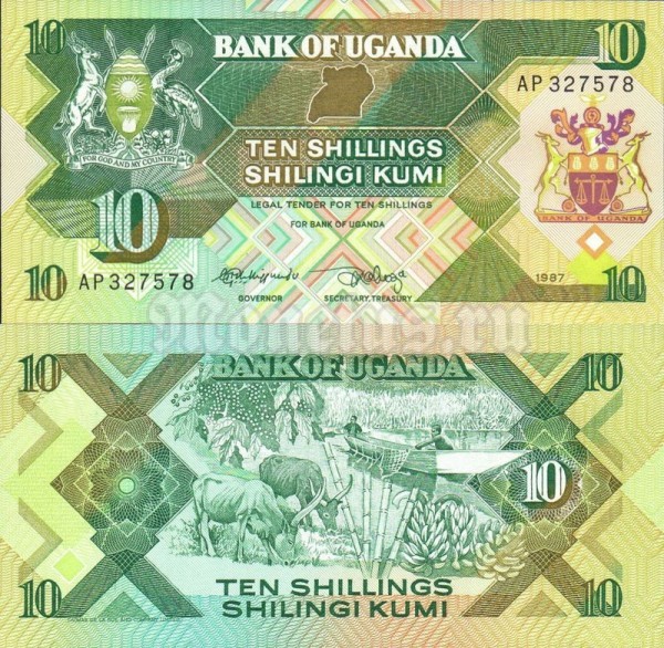 Банкнота Уганда 10 шиллингов 1987 год
