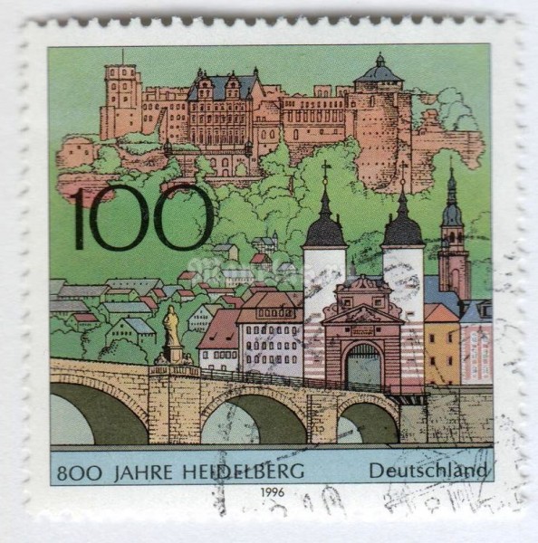 марка ФРГ 100 пфенниг "Heidelberg Castle, Old Bridge at the city gate, Holy Ghost C" 1996 год Гашение
