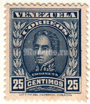 марка Венесуэла 25 сентимо 1911 год Рафаэль Урданета