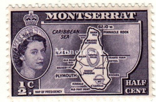 марка Монтсеррат 1/2 цента 1956 год