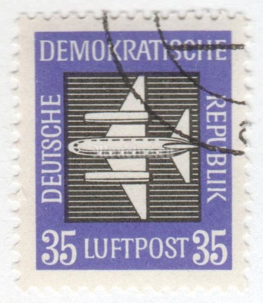 марка ГДР 35 пфенниг "Airmail**" 1957 год Гашение