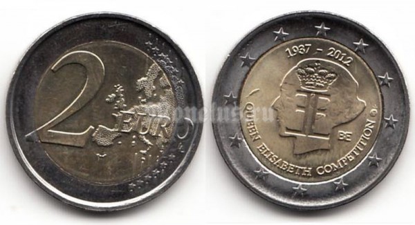 Монета Бельгия 2 евро 2012 год 75 лет музыкальному конкурсу имени королевы Елизаветы II