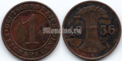 Монета Германия 1 рейхспфенниг 1936 год A