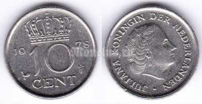монета Нидерланды 10 центов 1978 год