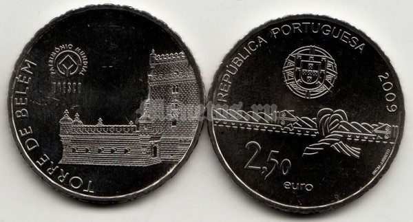 Монета Португалия 2,5 евро 2009 год Белемская башня