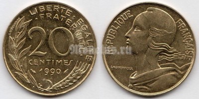 монета Франция 20 сантимов 1990 год