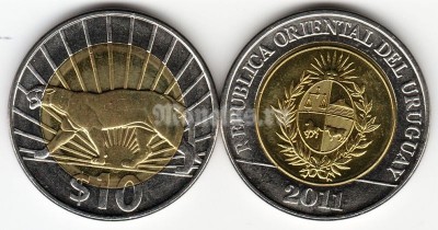 монета Уругвай 10 песо 2011 год