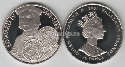 монета Фолклендские острова 50 пенсов 2001 год король Англии Эдуард IV