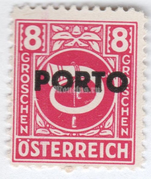 марка Австрия 8 грош "Posthorn overprinted" 1946 год