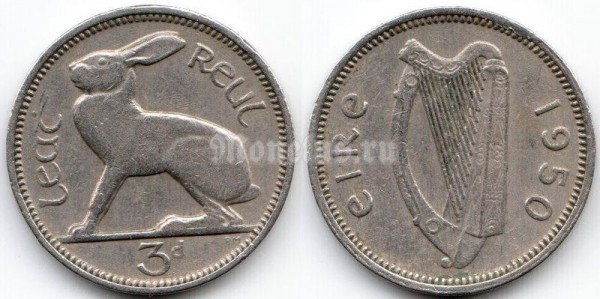 монета Ирландия 3 пенса 1950 год