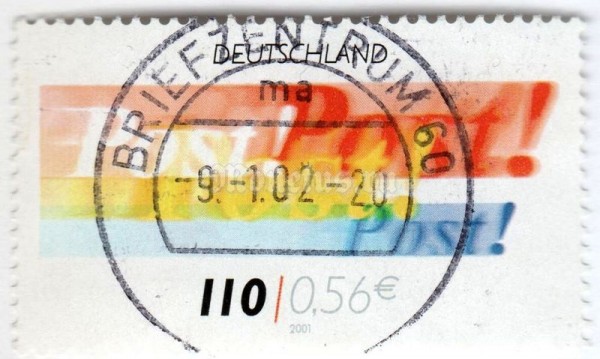 марка ФРГ 110 пфенниг "Post" 2001 год Гашение