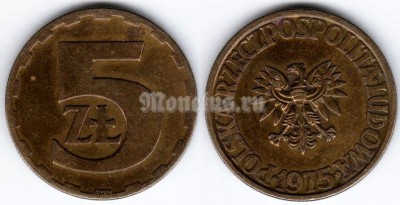 монета Польша 5 злотых 1975 год