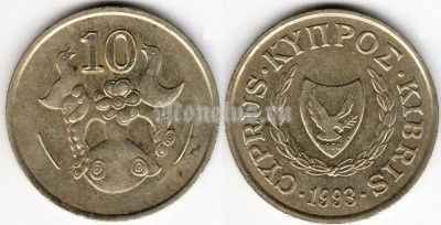 монета Кипр 10 центов 1993 год