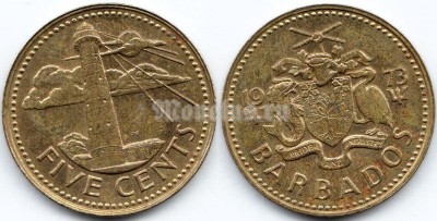монета Барбадос 5 центов 1973 год