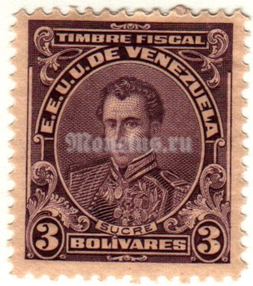 марка Венесуэла 3 боливар 1904-07 год Антонио Хосе де Сукре