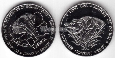 монета Бенин 1 африка 2003 год Африканский буйвол