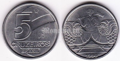 монета Бразилия 5 крузейро 1990 год