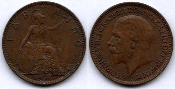 монета Великобритания 1 фартинг 1936 год