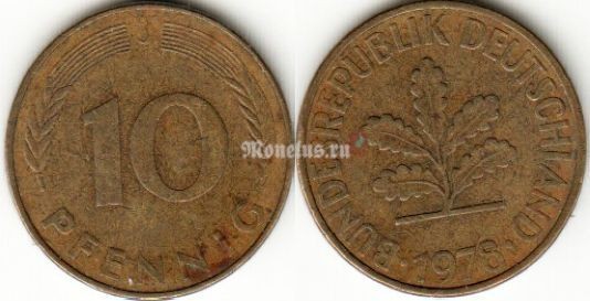 Монета Германия 10 пфеннигов 1978 год J