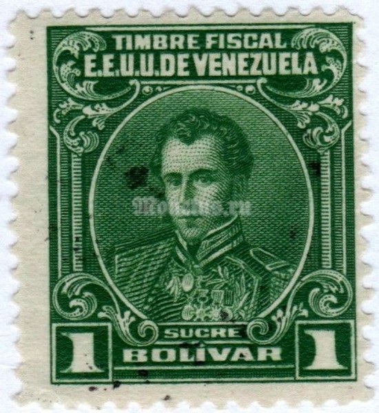 марка Венесуэла 1 боливар "Antonio José de Sucre" 1915 год гашение