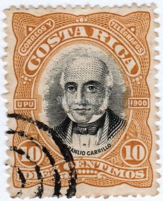 марка Коста-Рика 10 сантим "Braulio Carrillo Colina, Präsident 1835-1837, 1838-1842" 1901 год гашение №2