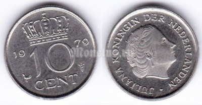 монета Нидерланды 10 центов 1979 год