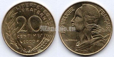 монета Франция 20 сантимов 2000 год