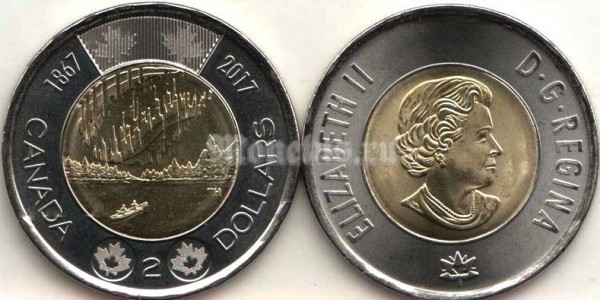 монета Канада 2 доллара 2017 год - 150 лет Конфедерации