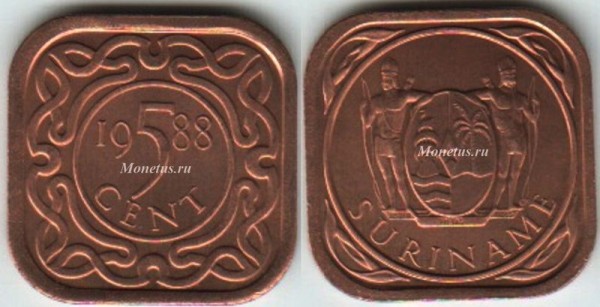 монета Суринам 5 центов 1988 год